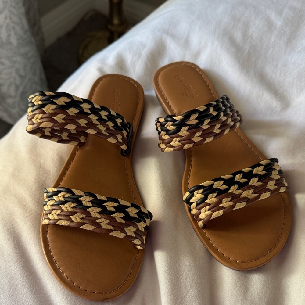 Universal Thread Braided Double-Strap Slide Sandals - Black, Brown, Cream
